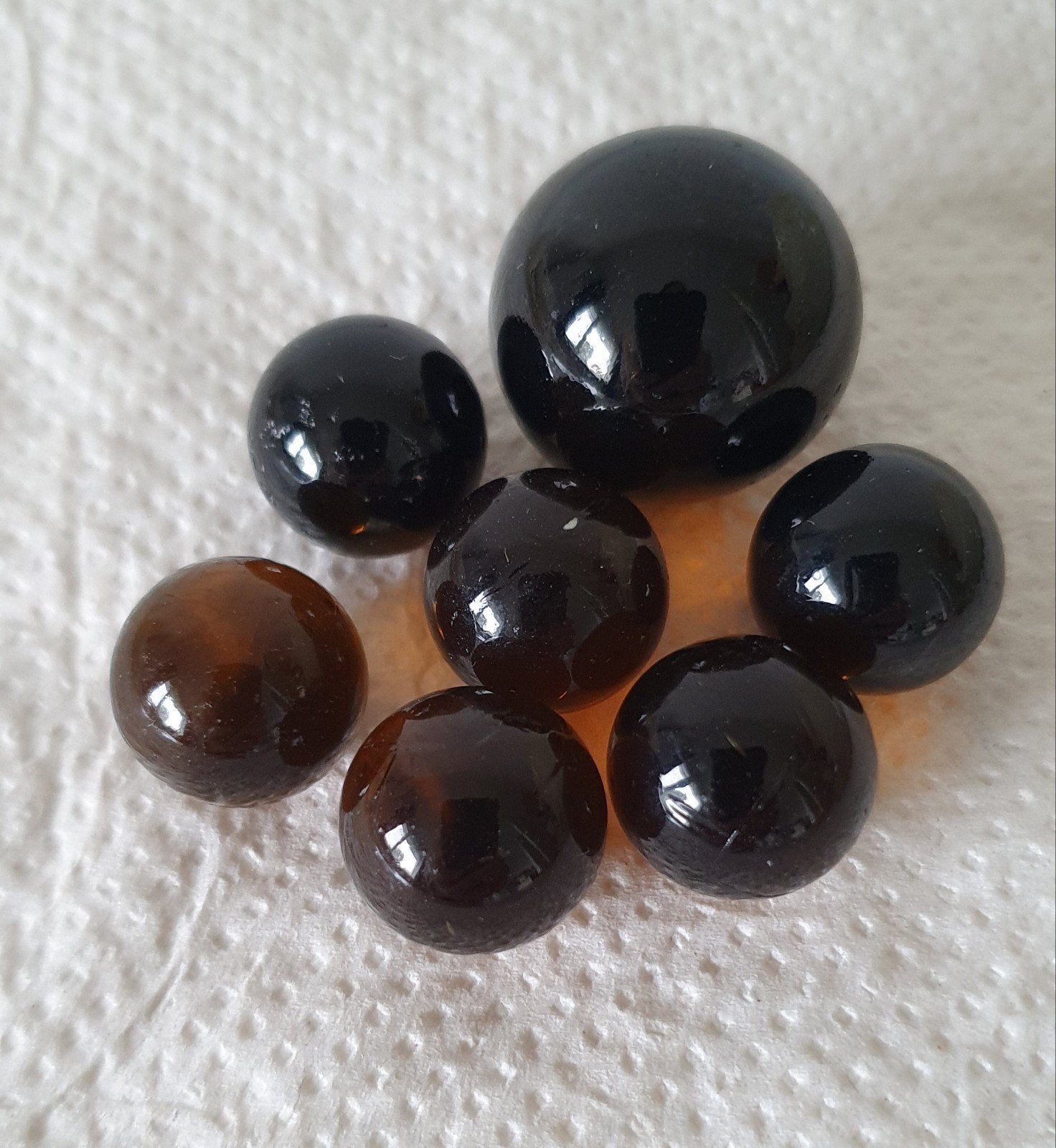 7 vintage clear knikkers bruin, Verzamelen, Ophalen of Verzenden