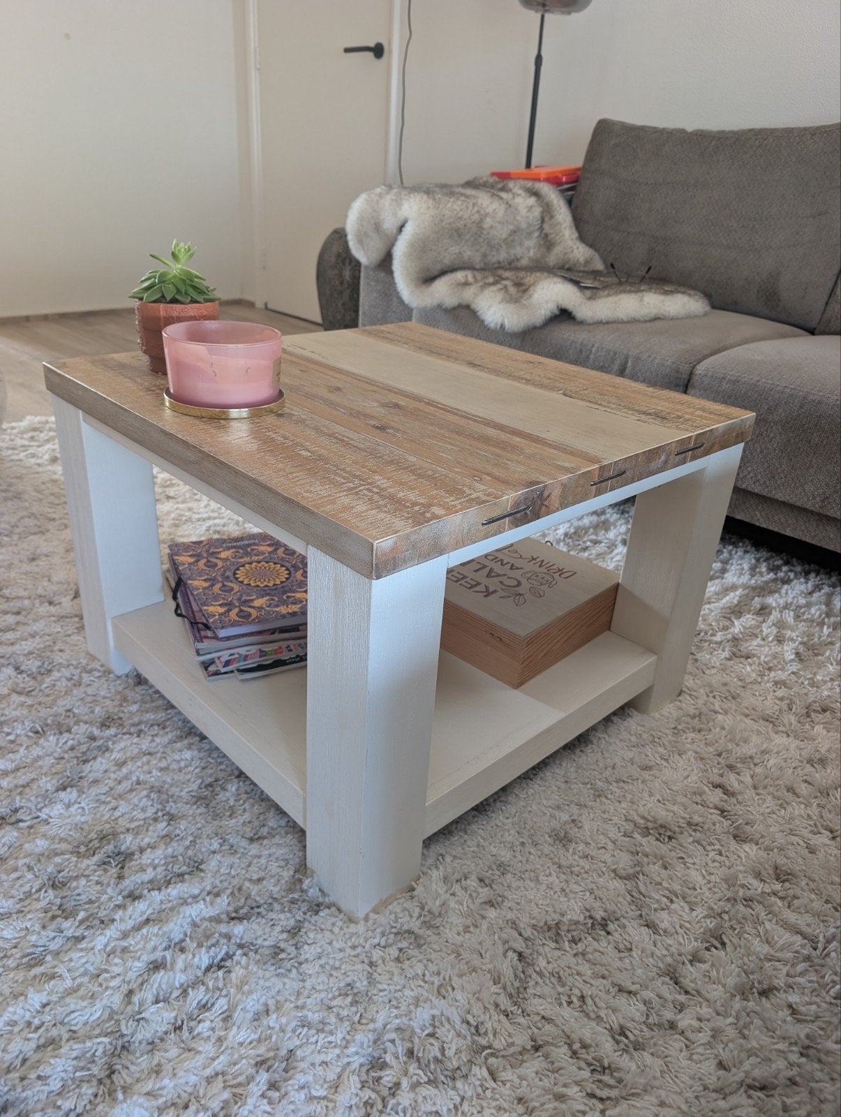 Landelijke salontafel, Huis en Inrichting, Tafels | Salontafels, Ophalen, 50 tot 100 cm, Vierkant, 50 tot 100 cm