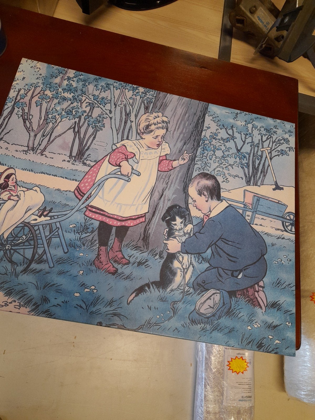 Vintage kinderprent: Spelende kinderen met hondje, Ophalen, Overige thema's
