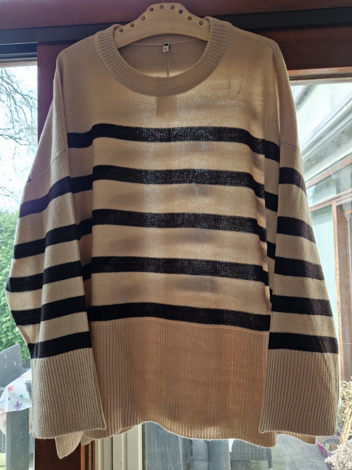 HEMA ZWART/ECRU FIJN GEBREIDE TRUI MAAT XL, Beige, Maat 46/48 (XL) of groter, Nieuw, Ophalen of Verzenden