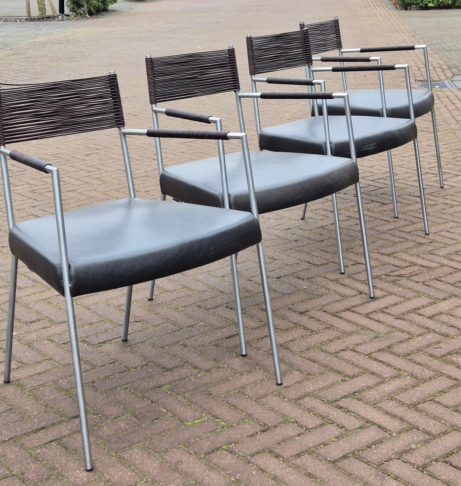Vintage Gerard vd berg Tiba design eetkamerstoelen leer, Gebruikt, Vintage mid century montis label stijl, Ophalen of Verzenden