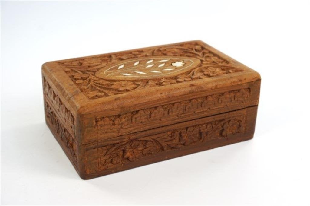 Vintage houten doosje bewerkt, Ophalen of Verzenden