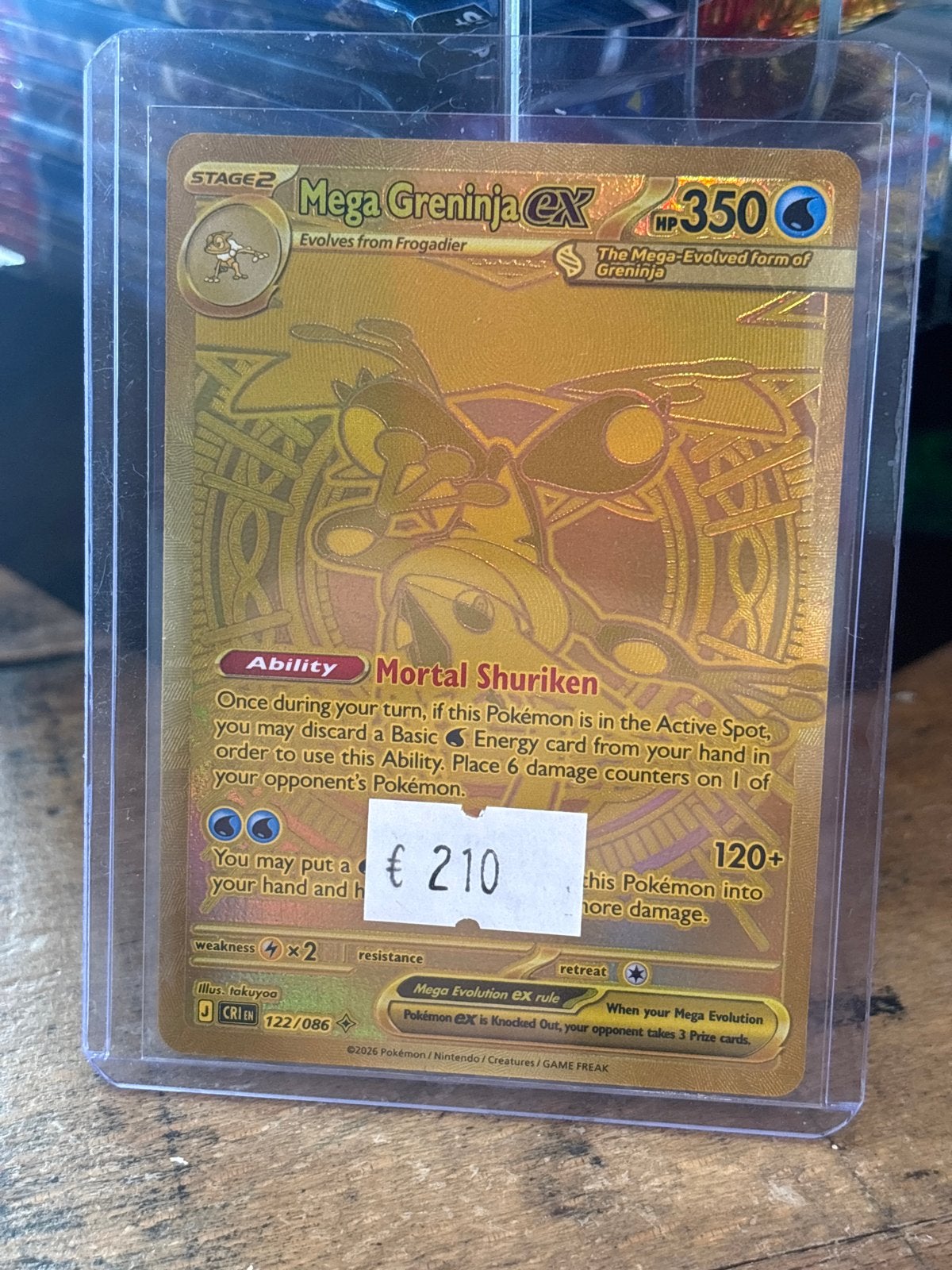 Mega Greninja EX Gouden Pokémon Kaart - 122 chaos rising, Ophalen of Verzenden, Zo goed als nieuw, Losse kaart, Foil