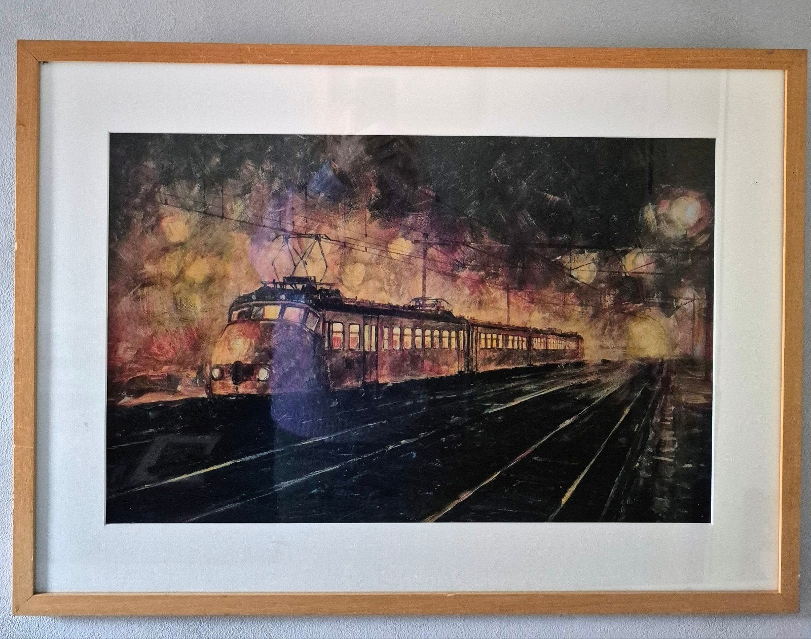 Reproduktie van een trein in de nacht, Ophalen of Verzenden