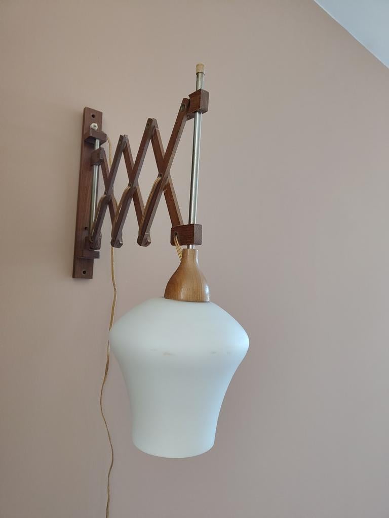Mid-century schaarlamp met opalen kap, Ophalen of Verzenden