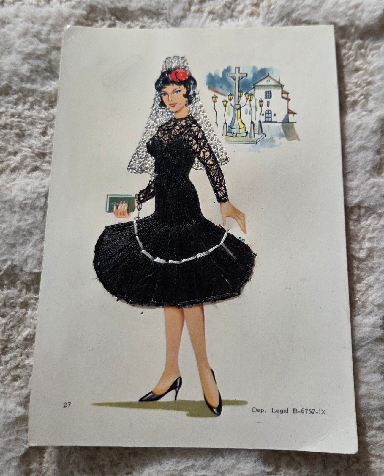 Vintage Spaanse Ansichtkaart - Dame in Zwart Kant, Verzenden, 1960 tot 1980, Gelopen, Overige thema's