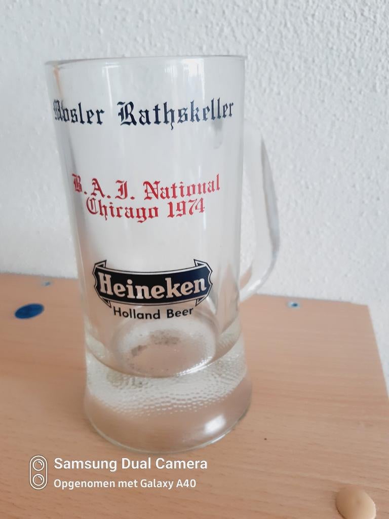 Mooie Heineken dubbel druk pul uit Amerika, Ophalen of Verzenden, Zo goed als nieuw, Pul(len), Heineken
