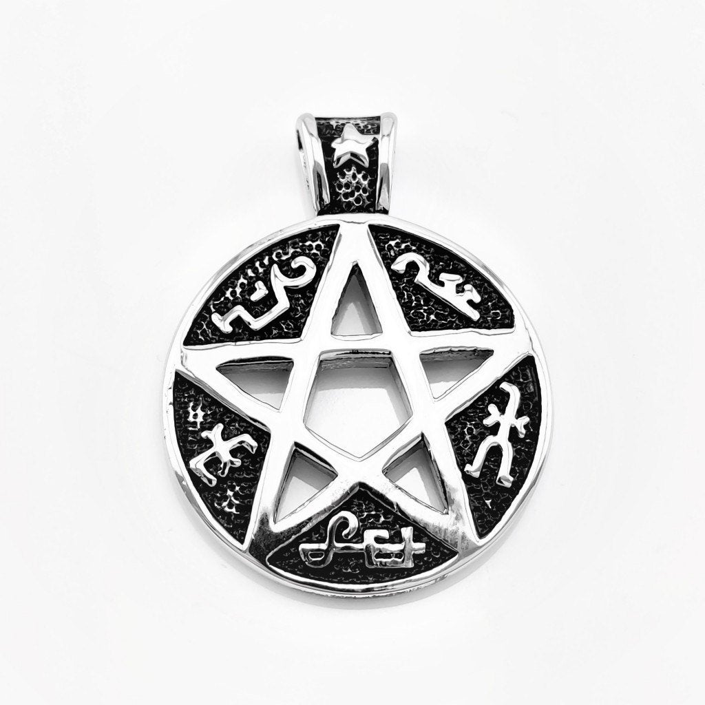 Grote Roestvrij Stalen Medaillon Pentagram 48 mm - RVS, Sieraden, Tassen en Uiterlijk, Overige materialen, Birgitta-Gracht 33, 6465 EL Kerkrade, Nederland