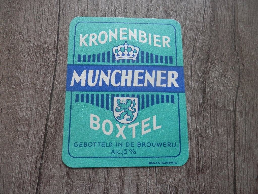 ouder bier etiket Kronen bier Munchener brouwerij de Kroon, Verzamelen, Ophalen of Verzenden, Zo goed als nieuw, Overige typen