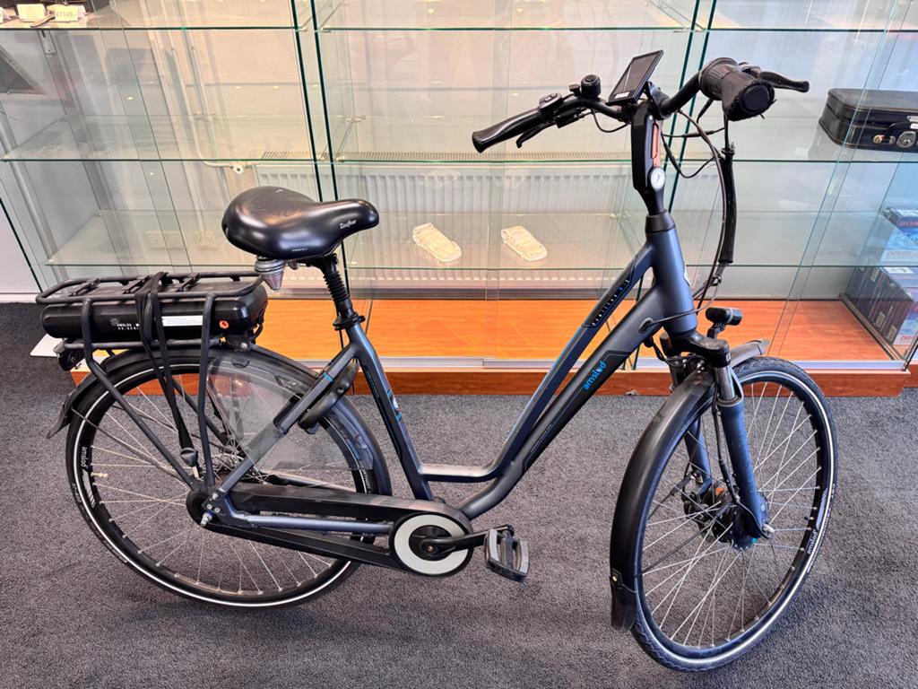 Amslod Hamilton MTX-600 E-bike - Blauw - 7 Speed - 600WH, Gebruikt, 51 tot 55 cm, 50 km per accu of meer, Ophalen