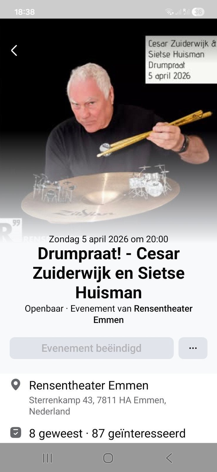 Drumpraat On Tour Cesar Zuiderwijk 2 kaartjes in Emmen