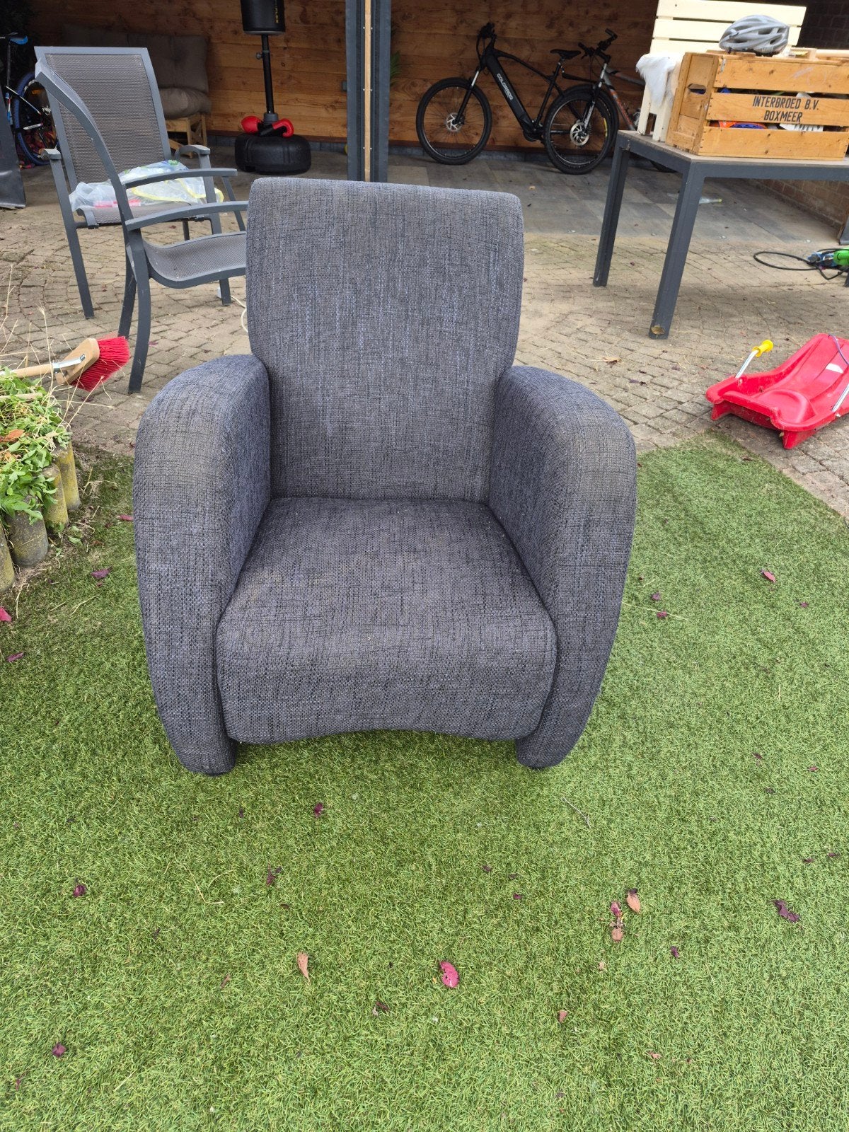Comfortabele grijze fauteuil, Ophalen, Gebruikt, 75 tot 100 cm, 50 tot 75 cm