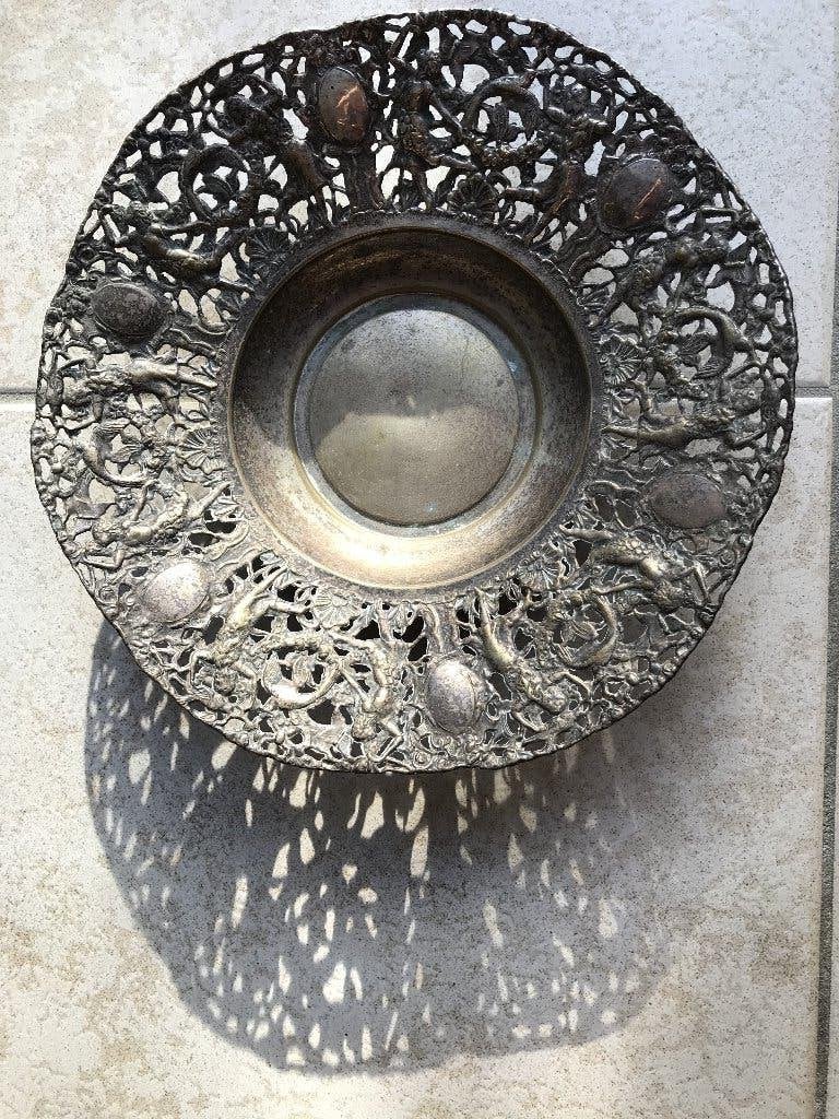 Metalen fruitschaal Djokja stijl, Ophalen of Verzenden, Brons