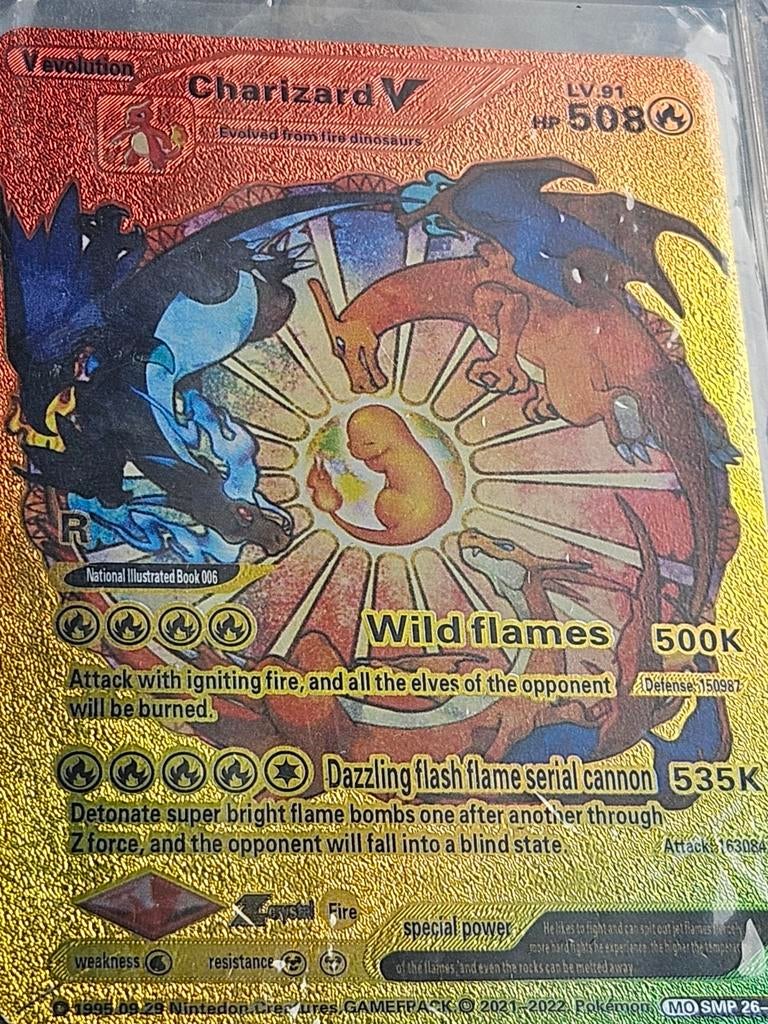 Pokemon Kaart Charizard V - Gouden Foil, Ophalen of Verzenden, Zo goed als nieuw, Losse kaart, Foil