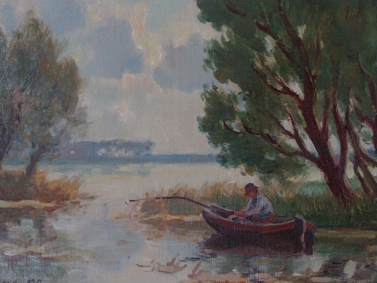 A.C.W. Terhell (1863-1949) - Visser in bootje - 1940, Antiek en Kunst, Kunst | Schilderijen | Klassiek, Ophalen of Verzenden