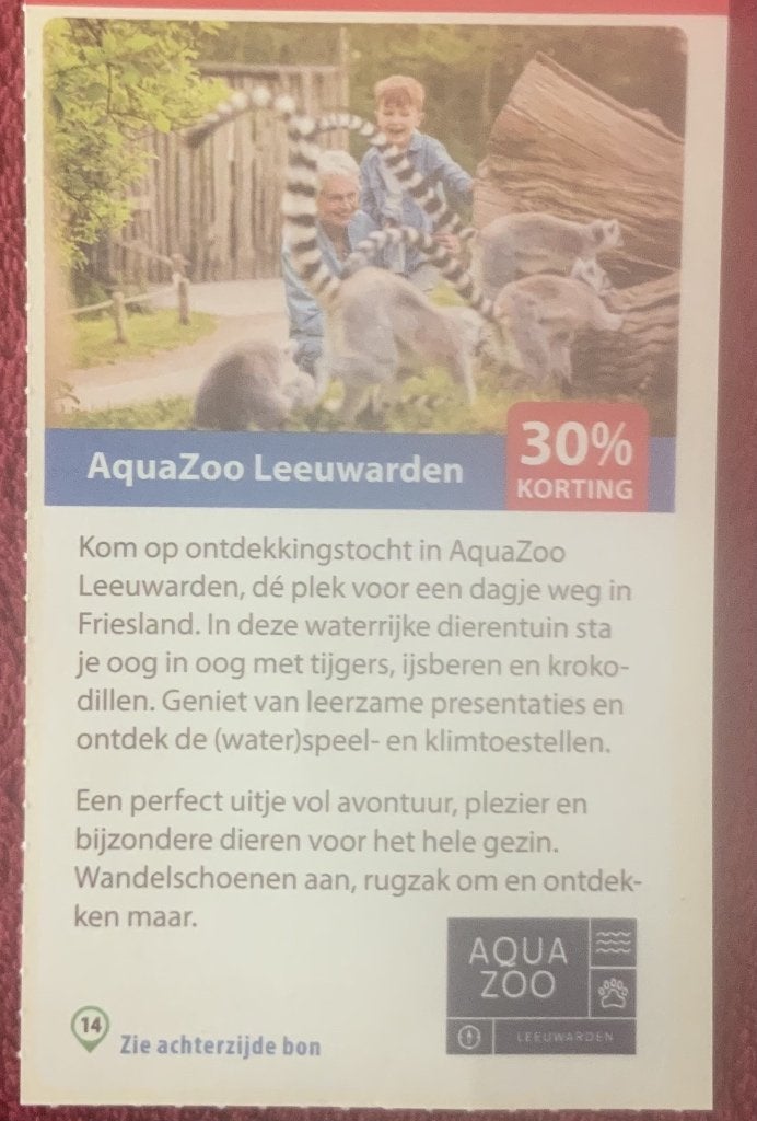 AquaZoo Dierentuin Leeuwarden Voordeelbon, Drie personen of meer, Dierentuinbon