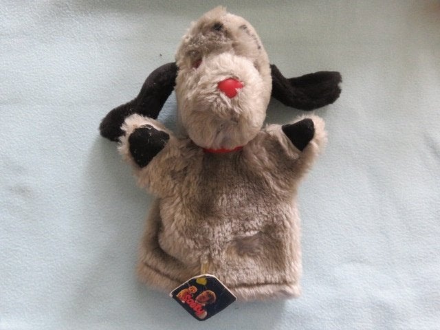 Pluchen handpop Sweep uit de Engelse tv-serie Sooty NIEUW, Overige karakters, Grijs, Nieuw, Middelgroot (20 tot 80 cm)