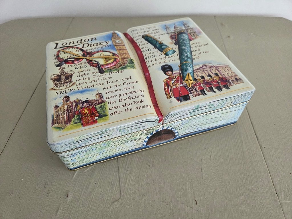 Vintage blik open boek London Diary, Silver Crane, Ophalen of Verzenden