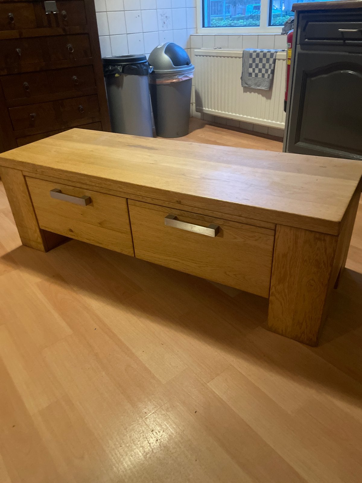 Mooi houten tv-kastje met lades en opbergvak, Ophalen, Gebruikt, 100 tot 150 cm, Minder dan 100 cm