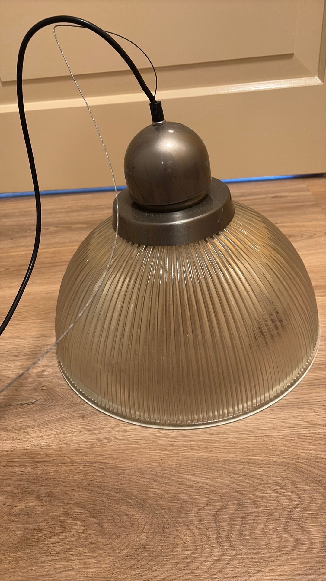 Ribbel Vintage Glazen Hanglamp – Industriële Holofaan, Ophalen, Gebruikt, E27 (groot), Glas