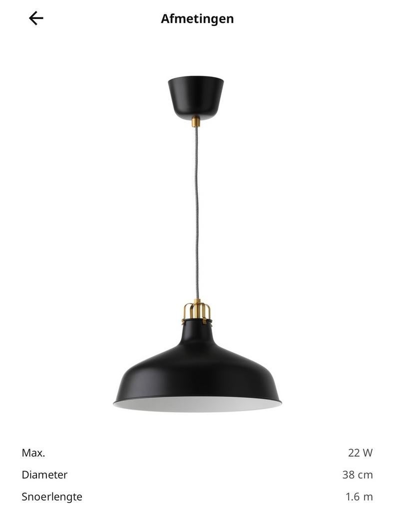IKEA Ranarp Hanglamp Zwart Goud, Ophalen, Zo goed als nieuw, Metaal