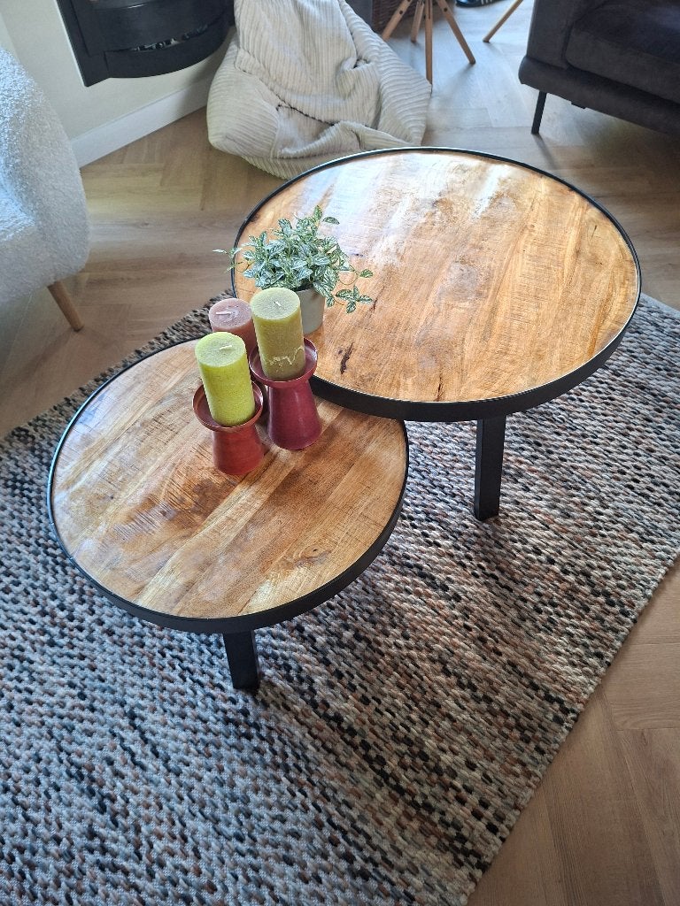 Salontafels set 2 stuks, Ophalen, Gebruikt, 50 tot 100 cm, Rond