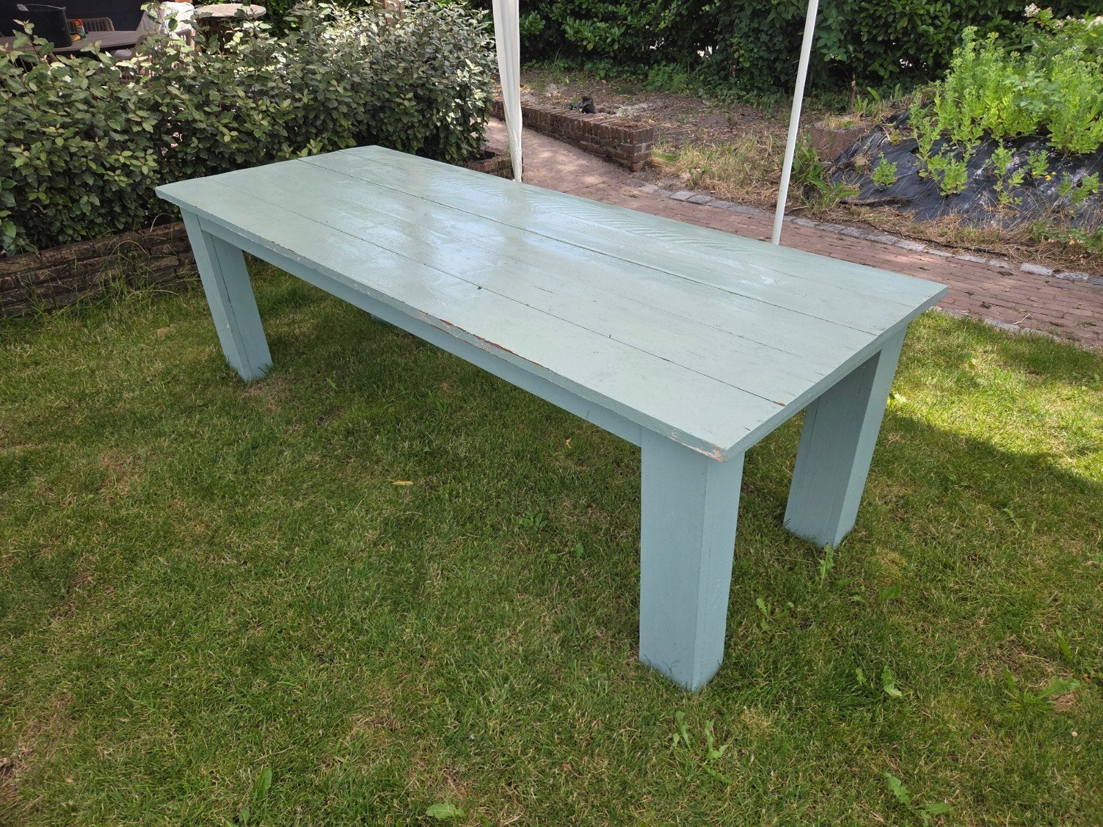 Robuuste groene tuintafel, Ophalen, Rechthoekig, Hout