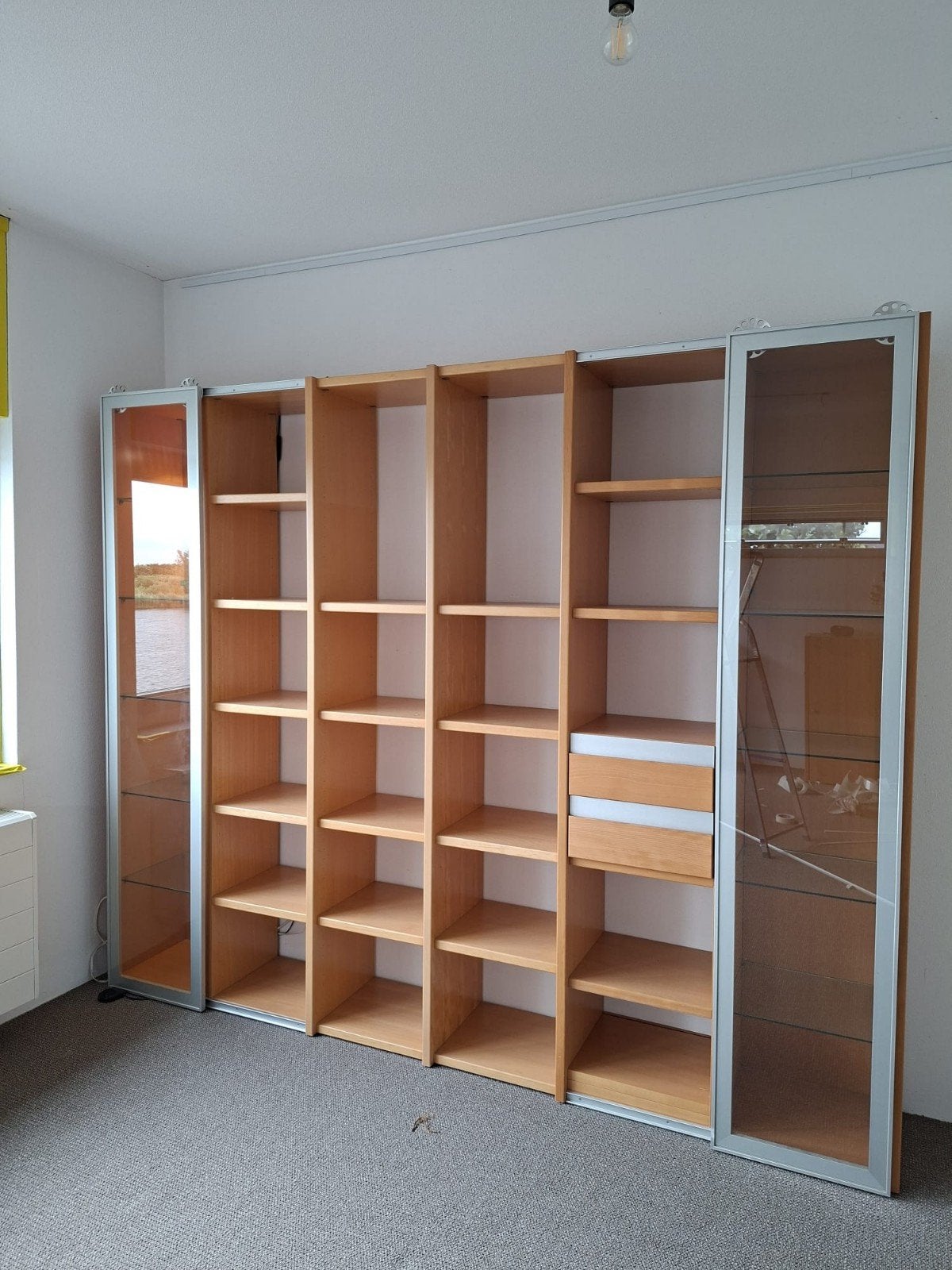 Moderne Boekenkast met Vitrinekasten en Lade - Hout en Glas, Ophalen, Gebruikt, Overige houtsoorten, Met deur(en)
