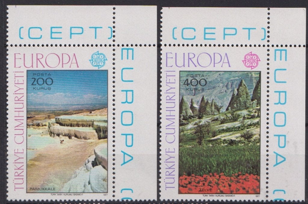 Turkije 1977 EUROPA Schilderijen Natuur met TAB Hoekstukje, Verzenden, Postfris, Dier of Natuur