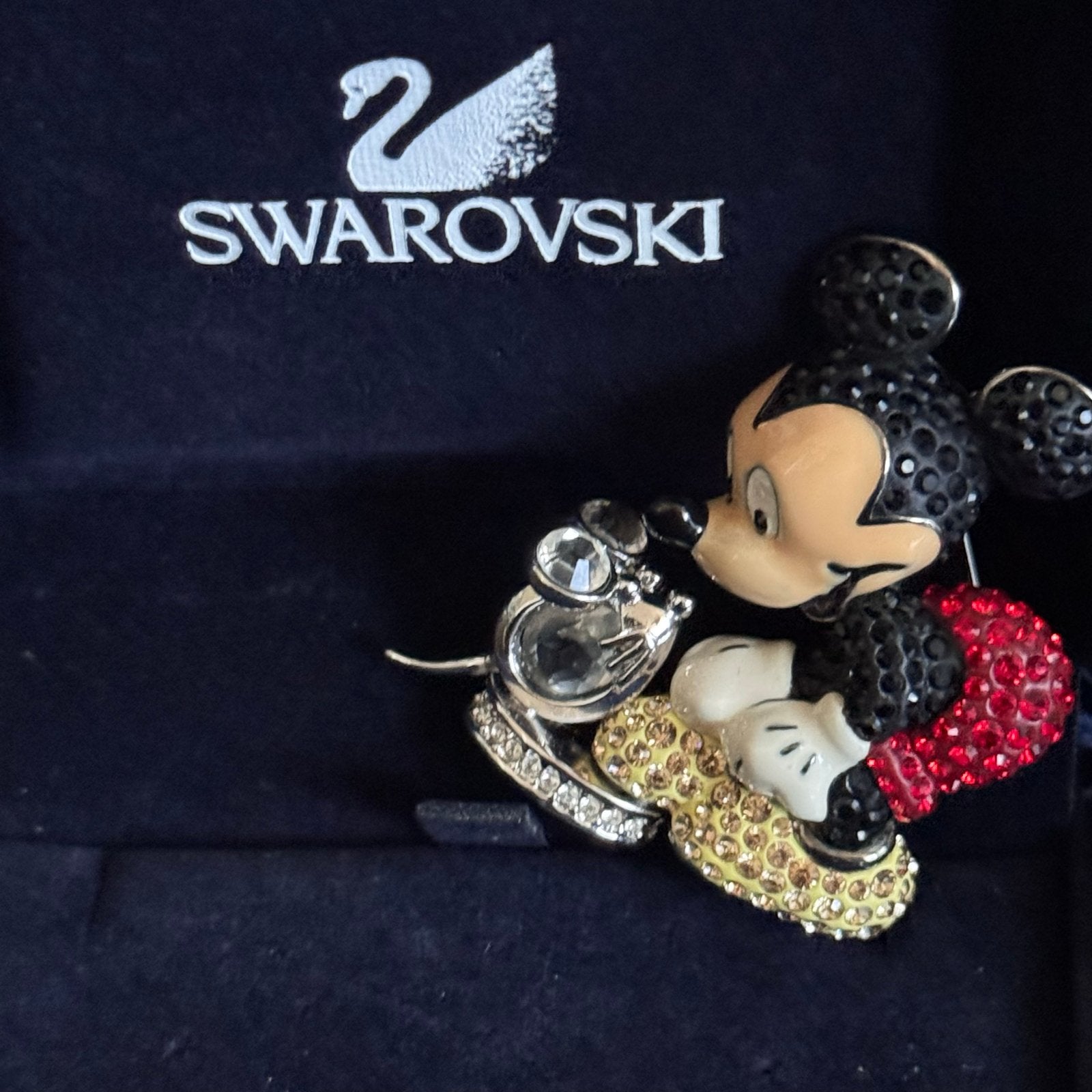 Swarovski Mickey Mouse Broche - Disney Collectie, Met kristal, Overige materialen, 4 tot 7 cm, Zwart