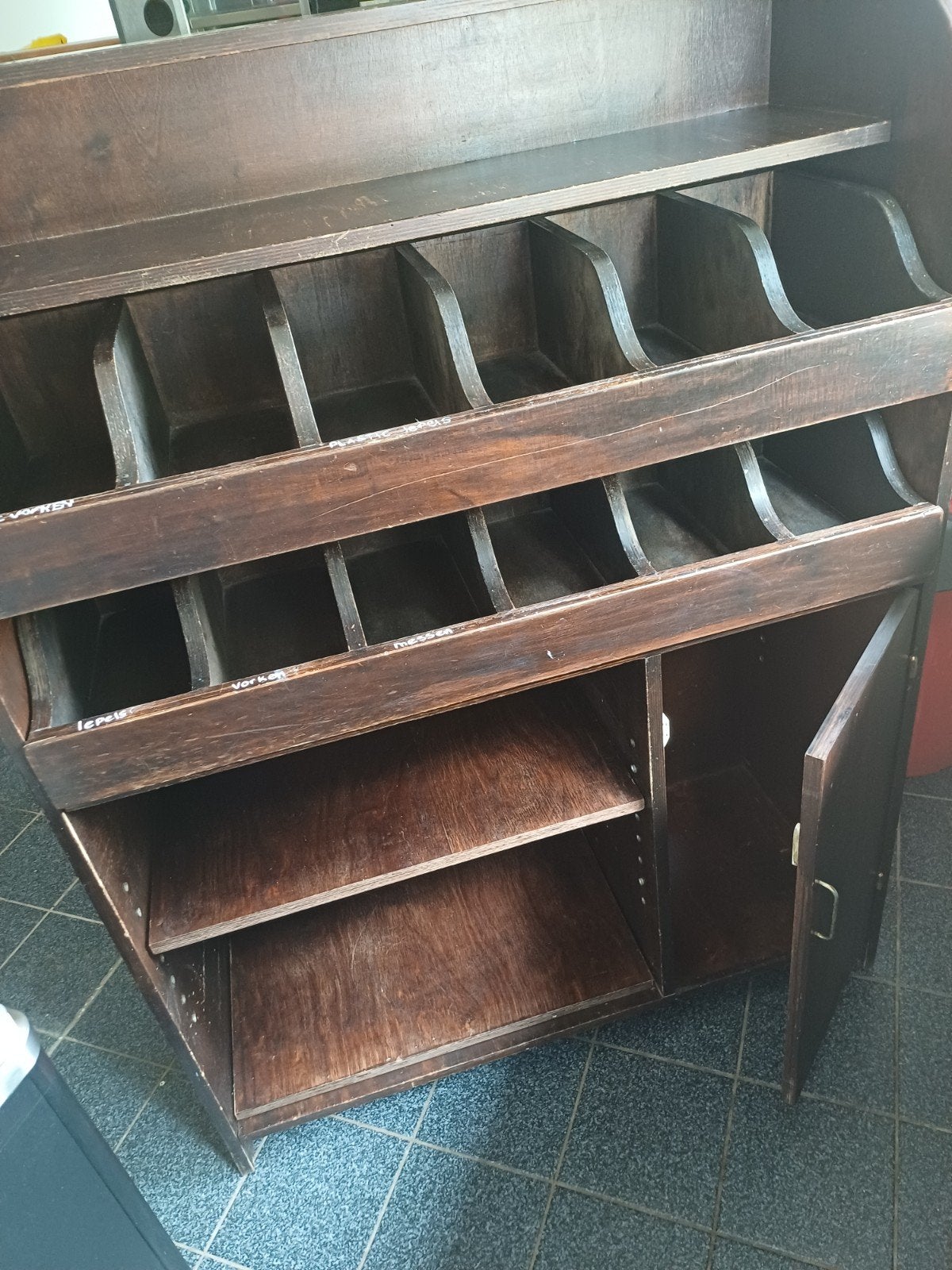 Vintage houten bestek kast met opbergruimte, Ophalen