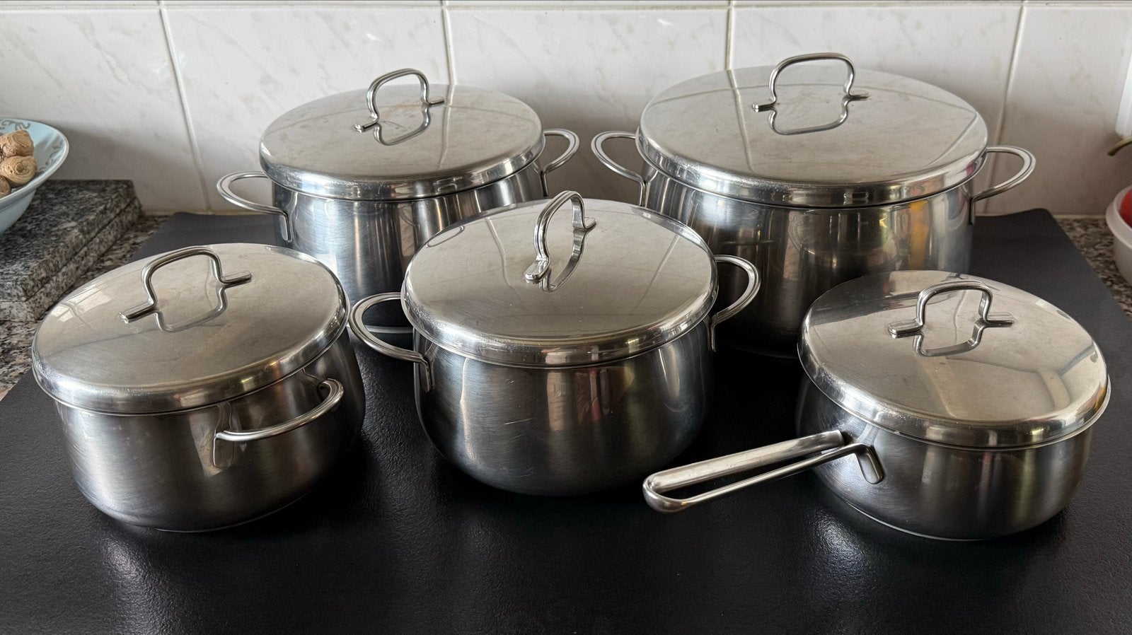 5-delige Fissler pannenset - Geschikt voor gas en elektrisch, Gebruikt, Met deksel, Pannenset, Ophalen of Verzenden