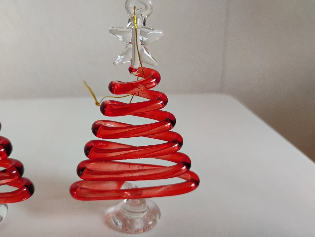 Set 3 Glazen, rode kerstbomen mondgeblazen kersthangers 9 cm, Ophalen of Verzenden, Nieuw