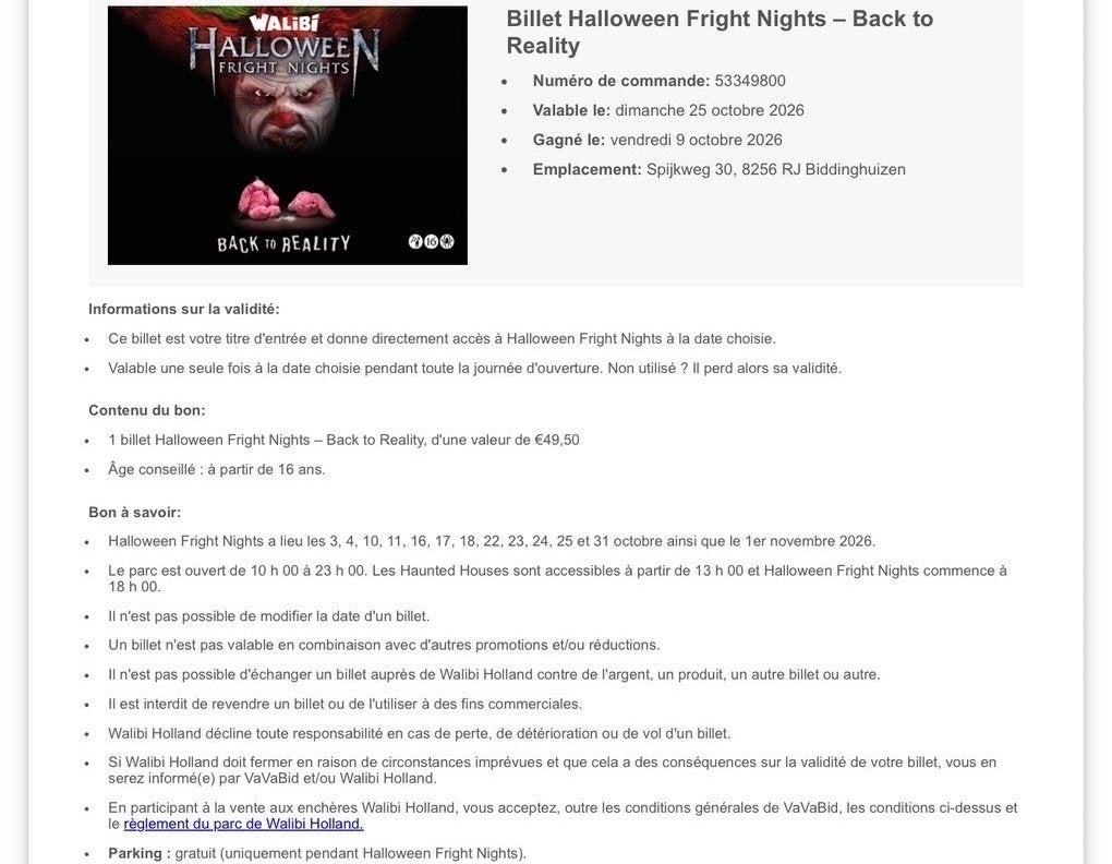 Walibi halloween Nederland, Twee personen, Arrangement, Ticket of Toegangskaart