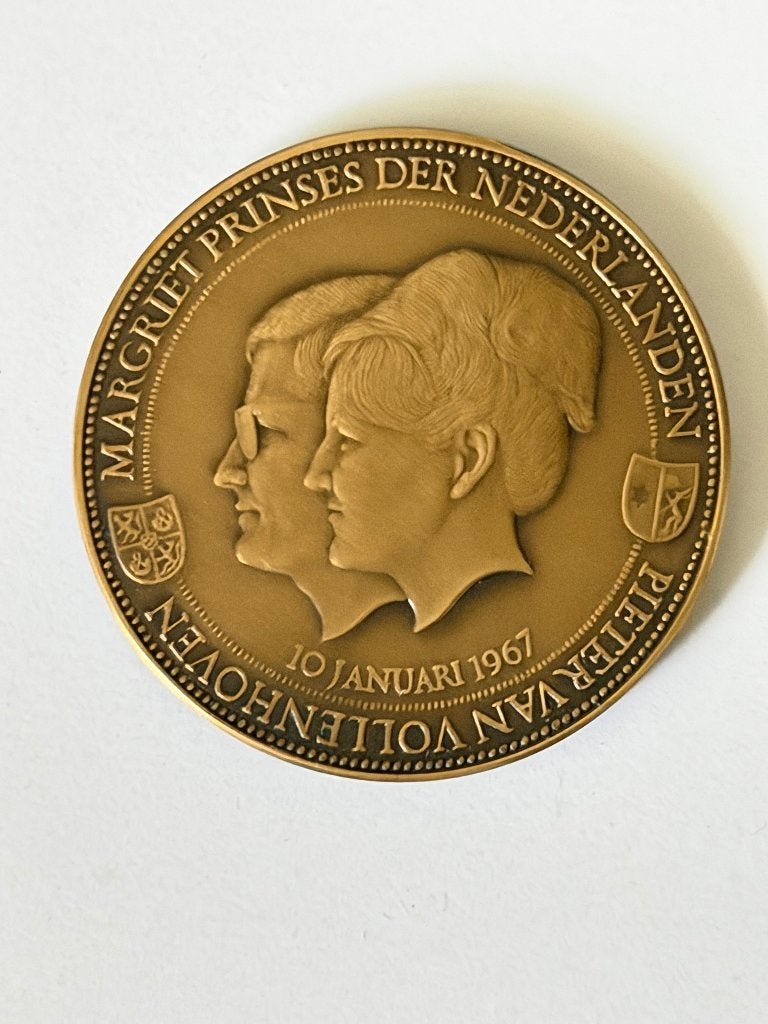 Huwelijkspenning Prinses Margriet en Pieter van Vollenhoven, Ophalen of Verzenden, Brons, Nederland