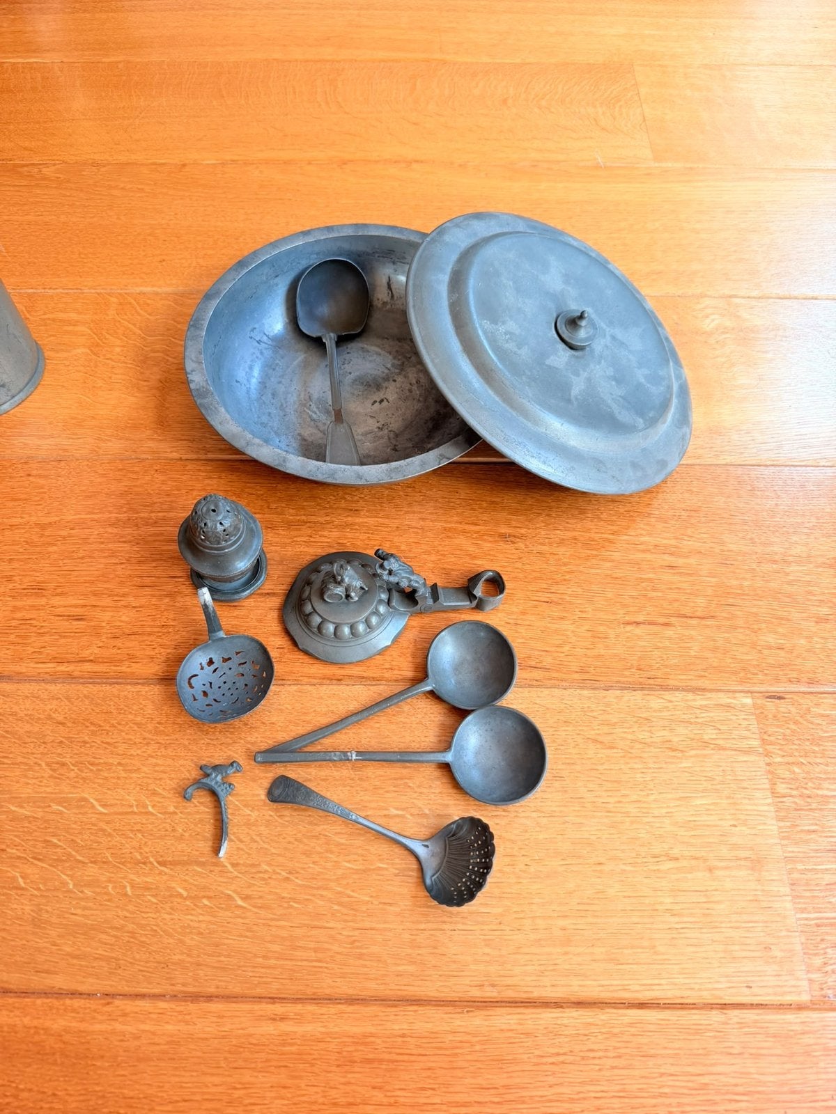 Antieke Tinnen Collectie: Schaal, Lepels en Diversen, Ophalen of Verzenden