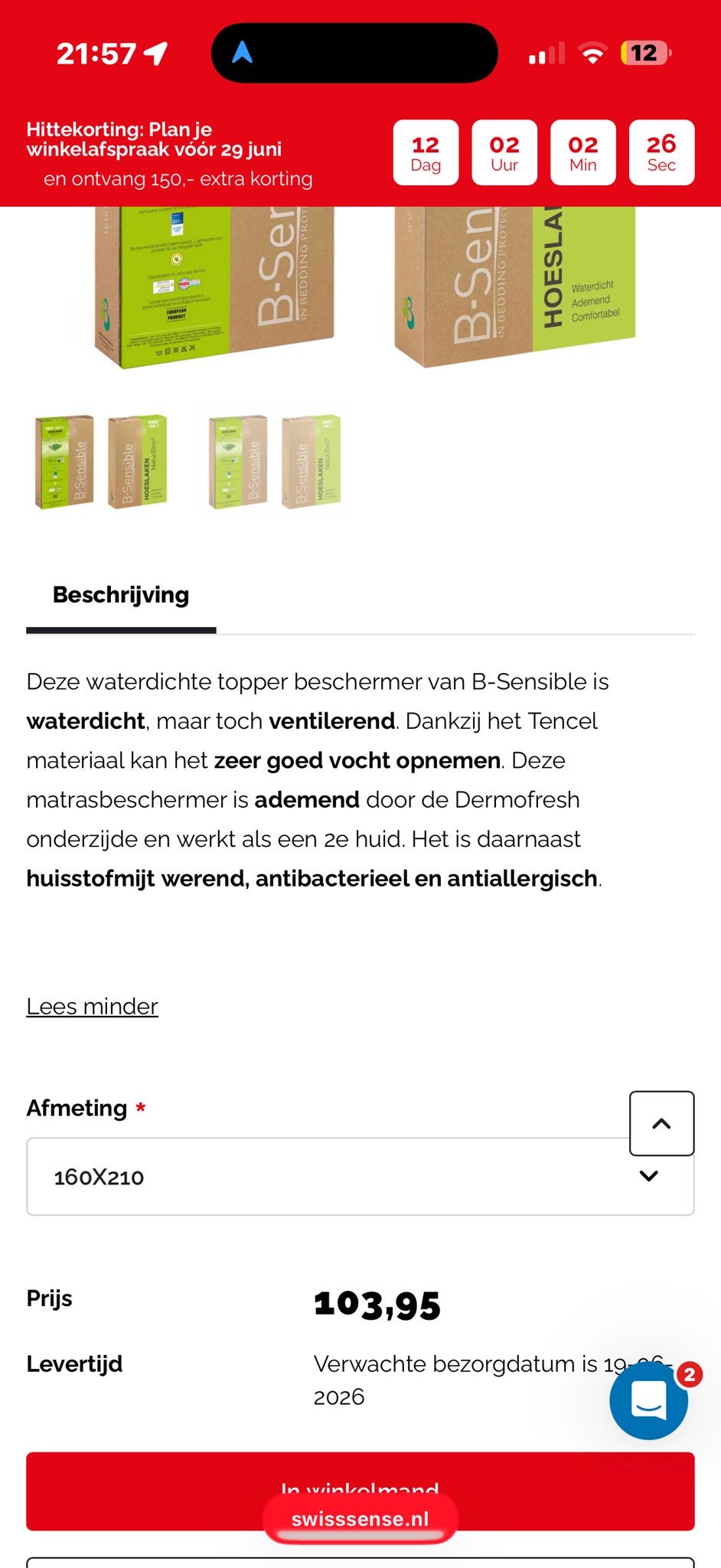 Nieuw B•sensible molton topper 160x210, Ophalen of Verzenden, Wit, Hoeslaken of Sloop, Nieuw