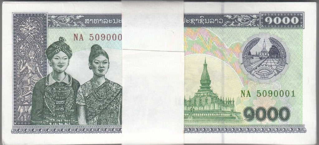 Laos bankbiljet 1000 Kip 2003, Pick 32Ab in bundel van 100, Ophalen of Verzenden, Zuidoost-Azië, Los biljet