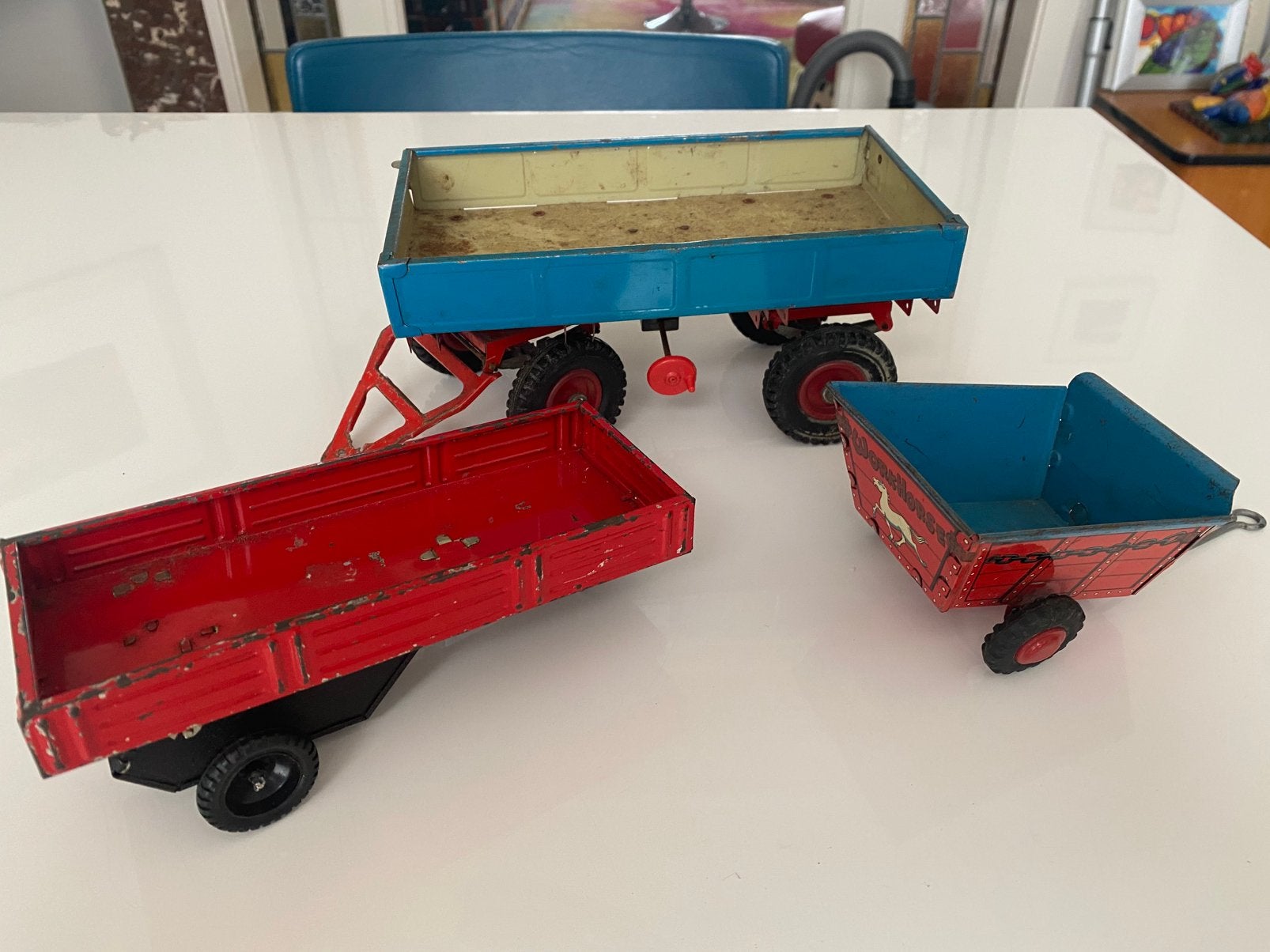 Blikken Aanhangwagens drie stuks., Antiek en Kunst, Ophalen of Verzenden
