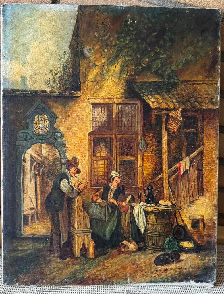 Antiek schilderij man, vrouw, kind - W.H. Aberson, Antiek en Kunst, Kunst | Schilderijen | Klassiek, Ophalen of Verzenden