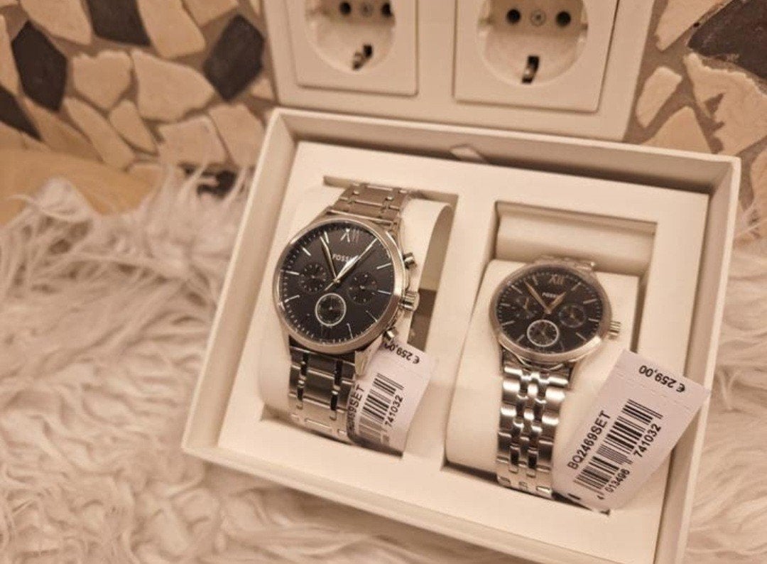 Fossil His & Her horloge set geschenkbox, Ophalen of Verzenden, Nieuw, Staal, Overige merken