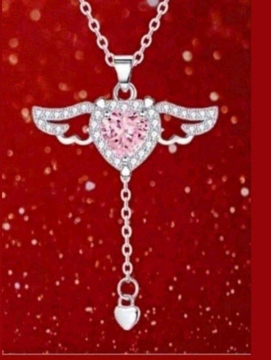 ketting hart vleugels roze steen, Verzenden, Nieuw, Zilver, Met hanger