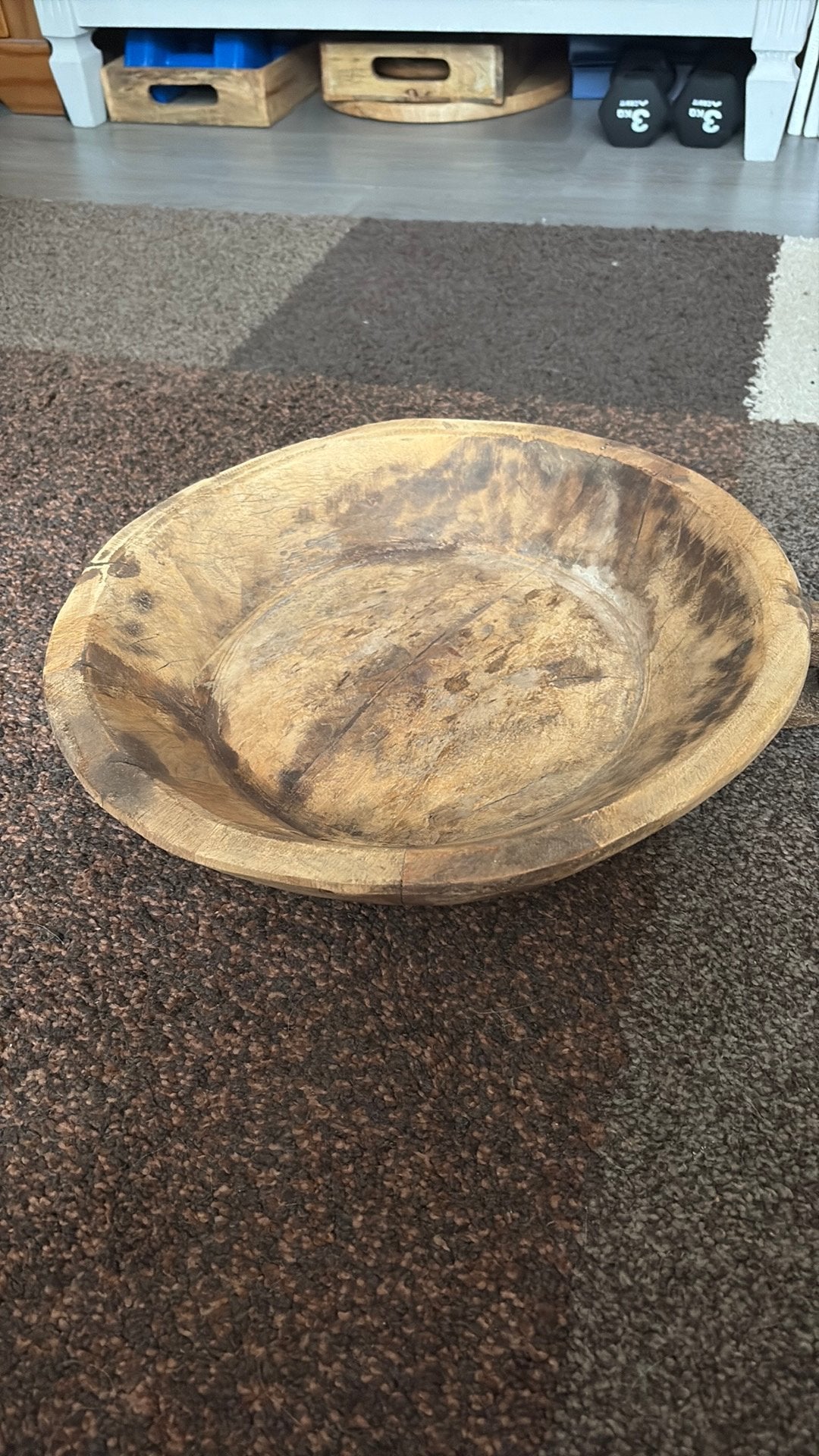 Supergave oude houten schaal met oor, Huis en Inrichting, Ophalen of Verzenden, Rond, Hout