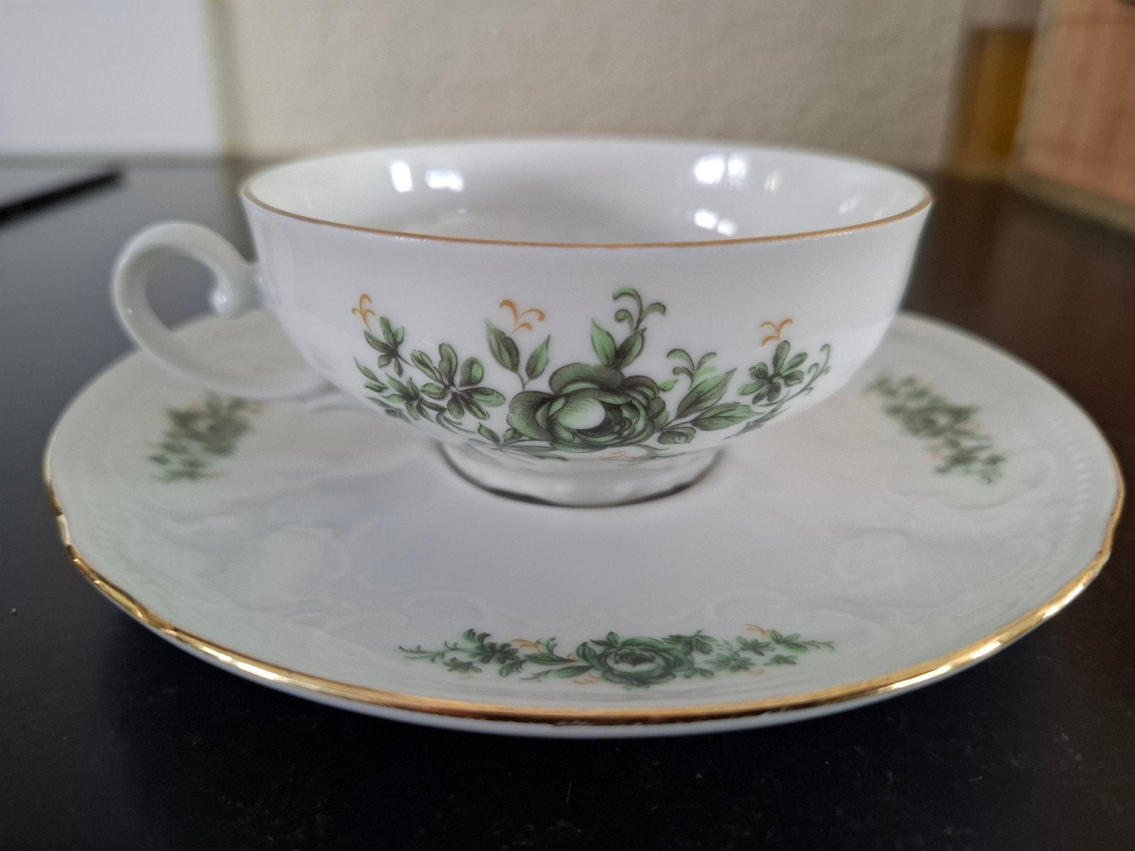4x Schumann Arzberg Bavaria kop en schotel, groen decor, Ophalen of Verzenden