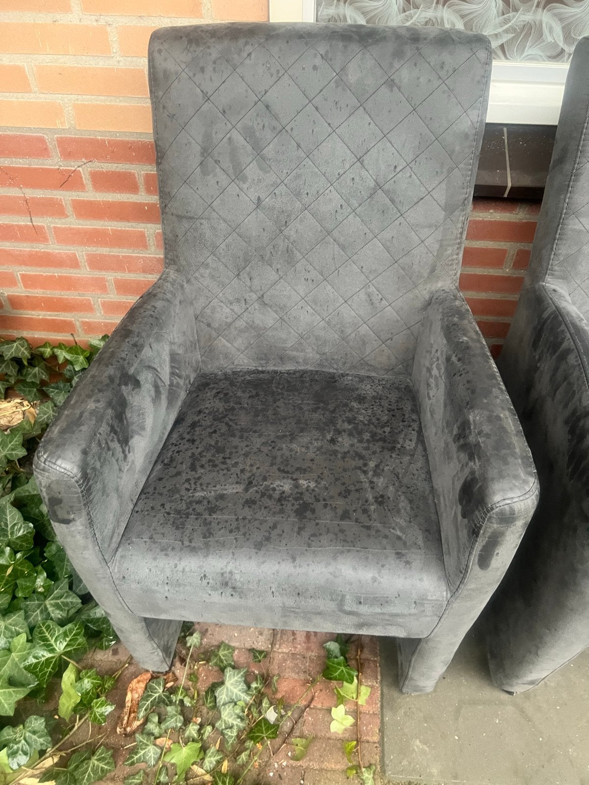 Grijze eetkamerstoel met wieltjes, Huis en Inrichting, Stoelen, Ophalen, Gebruikt, Eén, Stof