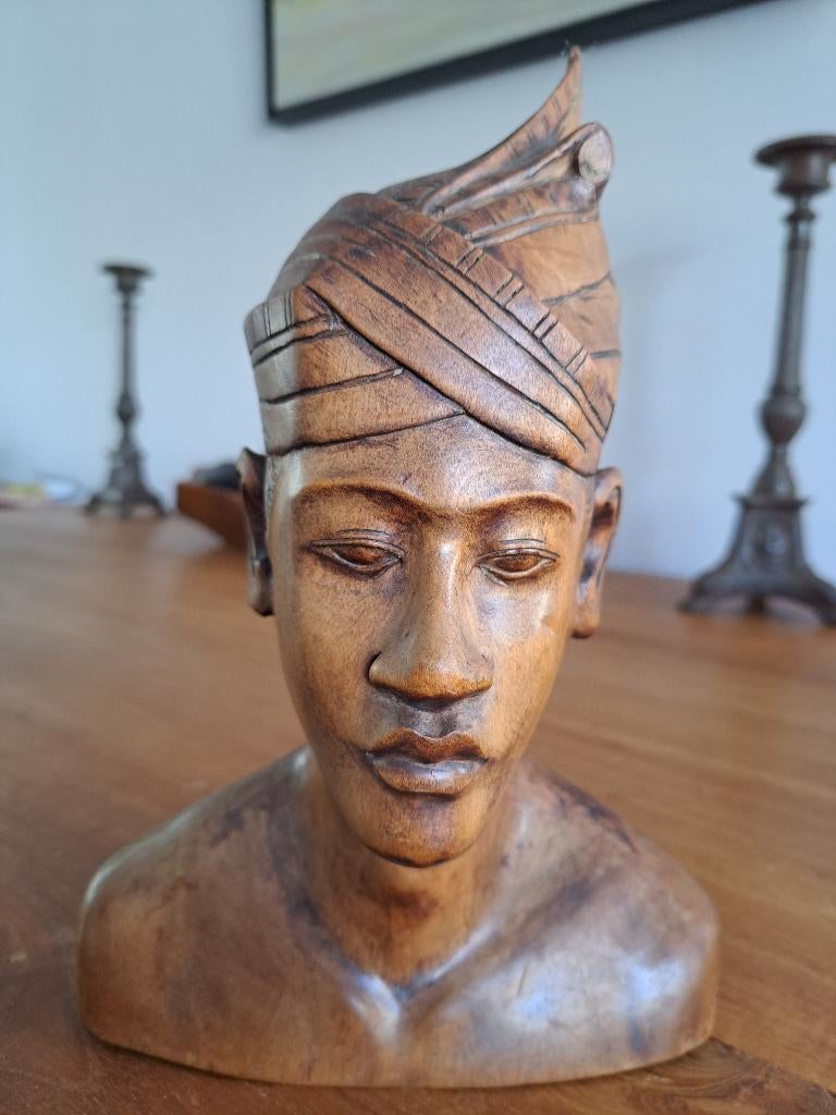 Balinese buste man hout, Antiek en Kunst, Ophalen of Verzenden