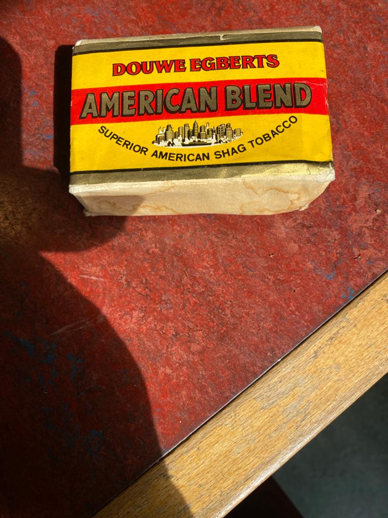 Douwe Egberts American Blend Shag Tabak 50 gram (oud), Ophalen of Verzenden, Gebruikt, Tabaksdoos of Verpakking