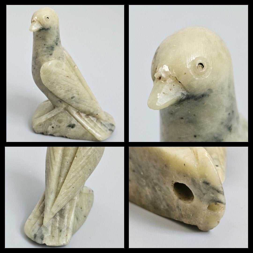 Antiek uit speksteen of jade gesneden sculptuur van een duif, Ophalen of Verzenden, Handgemaakt, Beeld