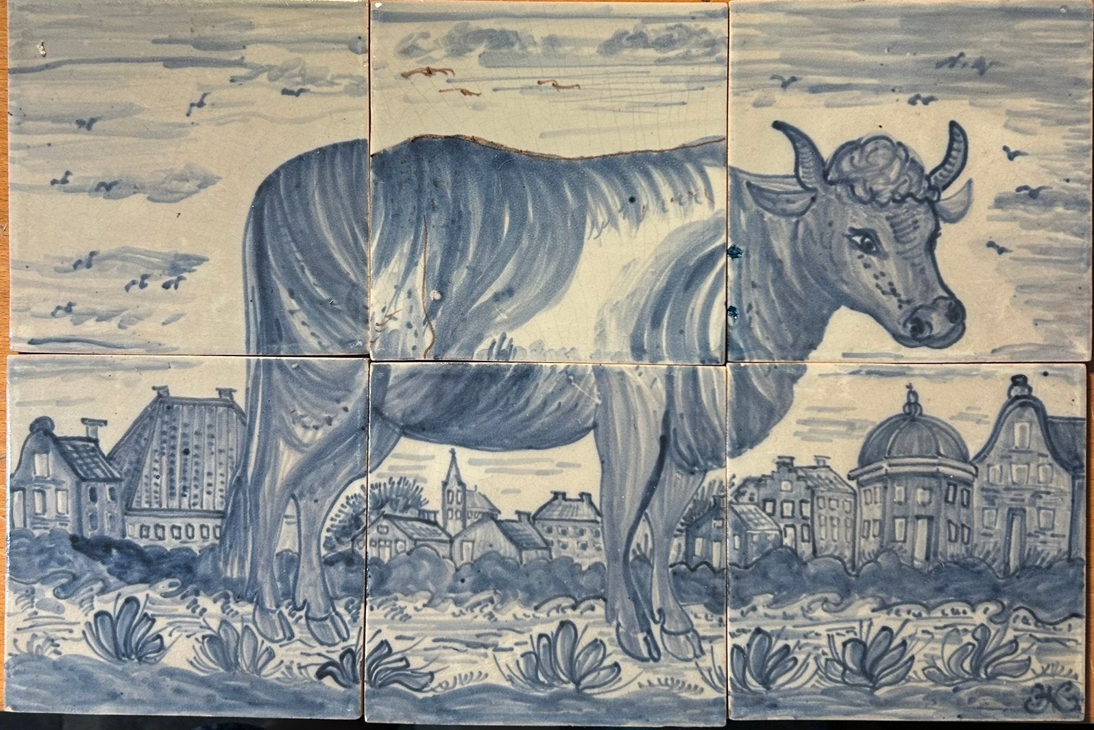 Authentieke tableaux , koe op 6 tegeltjes Koch Workum, Antiek en Kunst, Ophalen of Verzenden