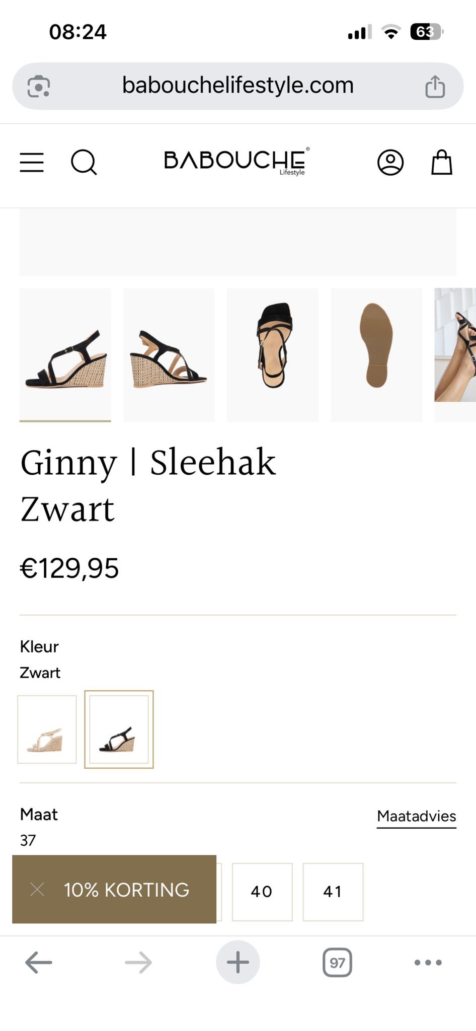 Babouche Ginny Sleehak Zwart - Maat 39, Kleding | Dames, Schoenen, Ophalen, Nieuw, Zwart, Sandalen of Muiltjes